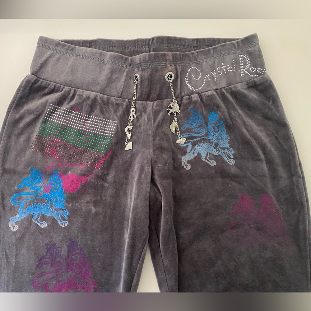 NWT VINTAGE Y2K Crystal Rock Rasta Embellished Pants Women